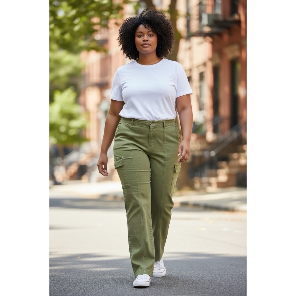 Judy‎ Blue Olive Green Cargo Pants Women's 24W Plus Size Stretch